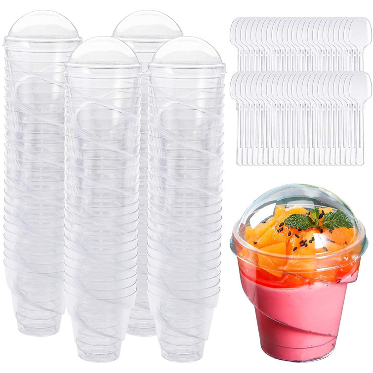 qizhongtrade 100Pack 5 Oz. Thick Plastic Dessert Cups With 100 Lids